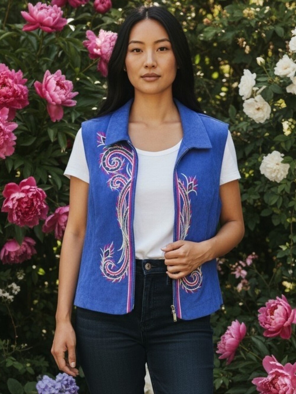 Bob Mackie  Royal Blue Embroidered Sleeveless Vest